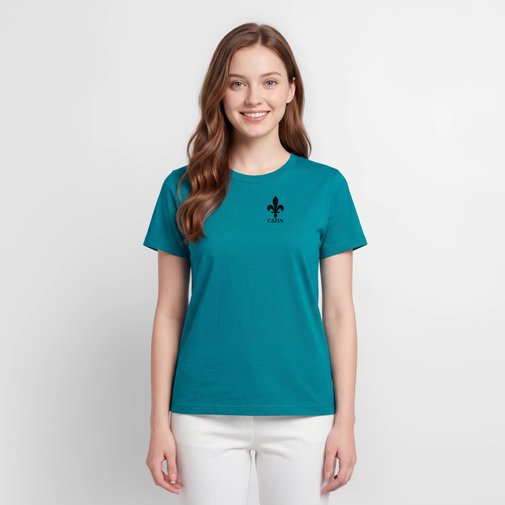 CAZIN Premium T-Shirt Frauen – Bosnische Lilie | Brust- & Rückenprint - Petrol