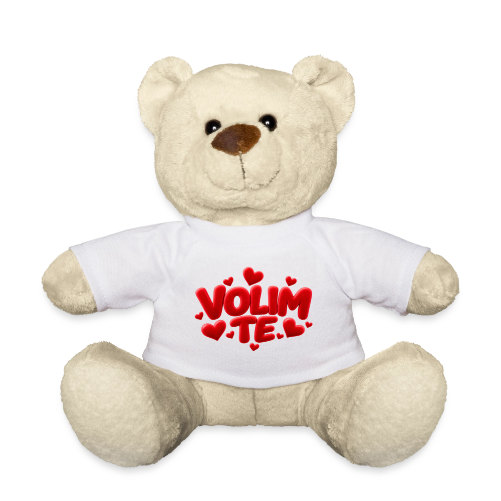 Kuschelteddy mit „VOLIM TE“ Design – Süßer Liebesbär mit T-Shirt - Weiß