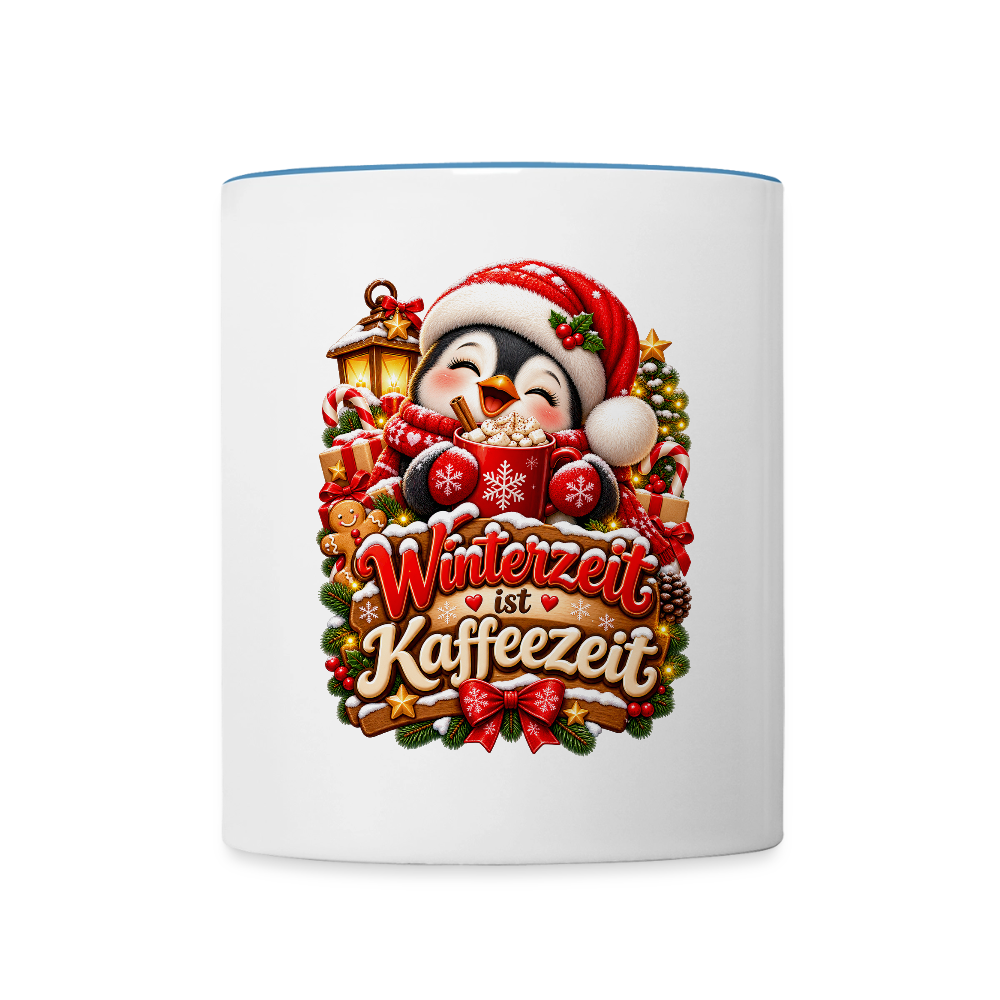 Wintertasse ❄️ Winterzeit ist Kaffeezeit – Süße Pinguin Kaffeetasse 325 ml - Weiß/Hellblau