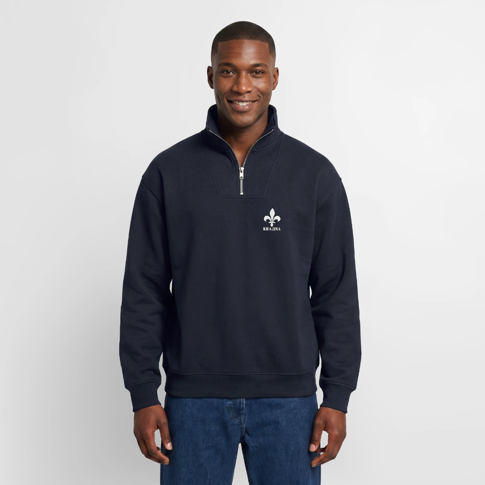 KRAJINA Premium Half-Zip Hoodie – Bosnische Lilie mit dezentem Brustprint | SPREAD - Navy