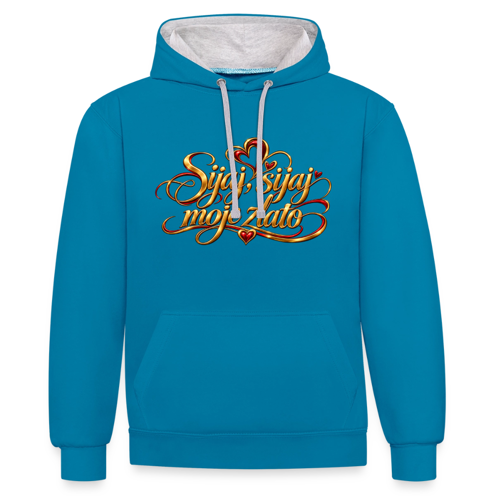 Kontrast-Hoodie - Sijaj sijaj moje zlato - Pfauenblau/Grau meliert