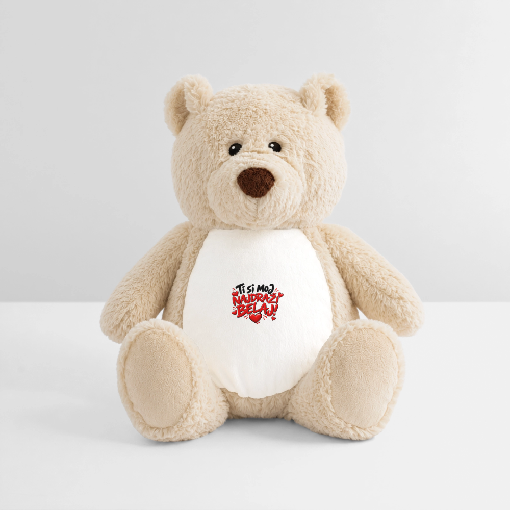Ti si moj najdrazi belaj Kuschelteddy 32 cm mit Herz-Design - Weiß/Mittelbraun