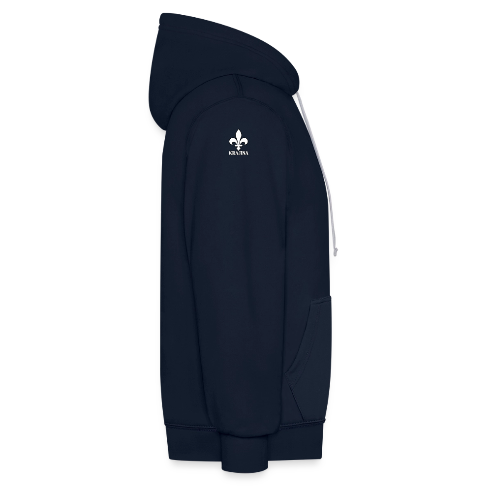 AWDis Just Hoods Kontrast-Hoodie Unisex – KRAJINA mit bosnischen Lilien | Brust- & Schulterprint - Navy/Grau meliert