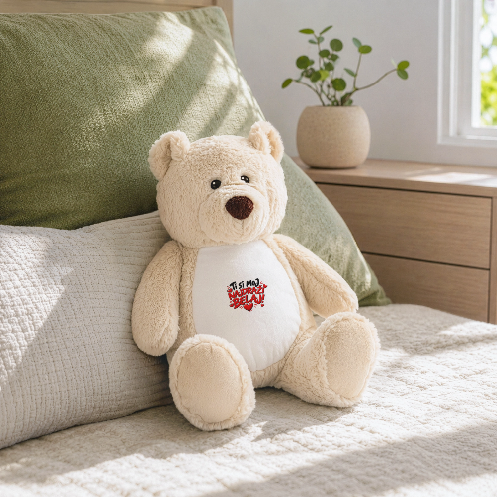Ti si moj najdrazi belaj Kuschelteddy 32 cm mit Herz-Design - Weiß/Mittelbraun