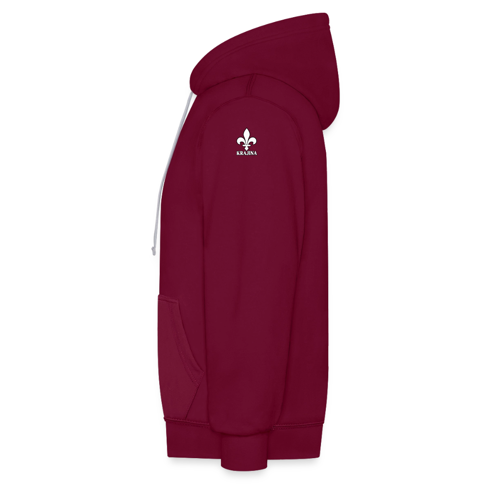 AWDis Just Hoods Kontrast-Hoodie Unisex – KRAJINA mit bosnischen Lilien | Brust- & Schulterprint - Weinrot/Anthrazit