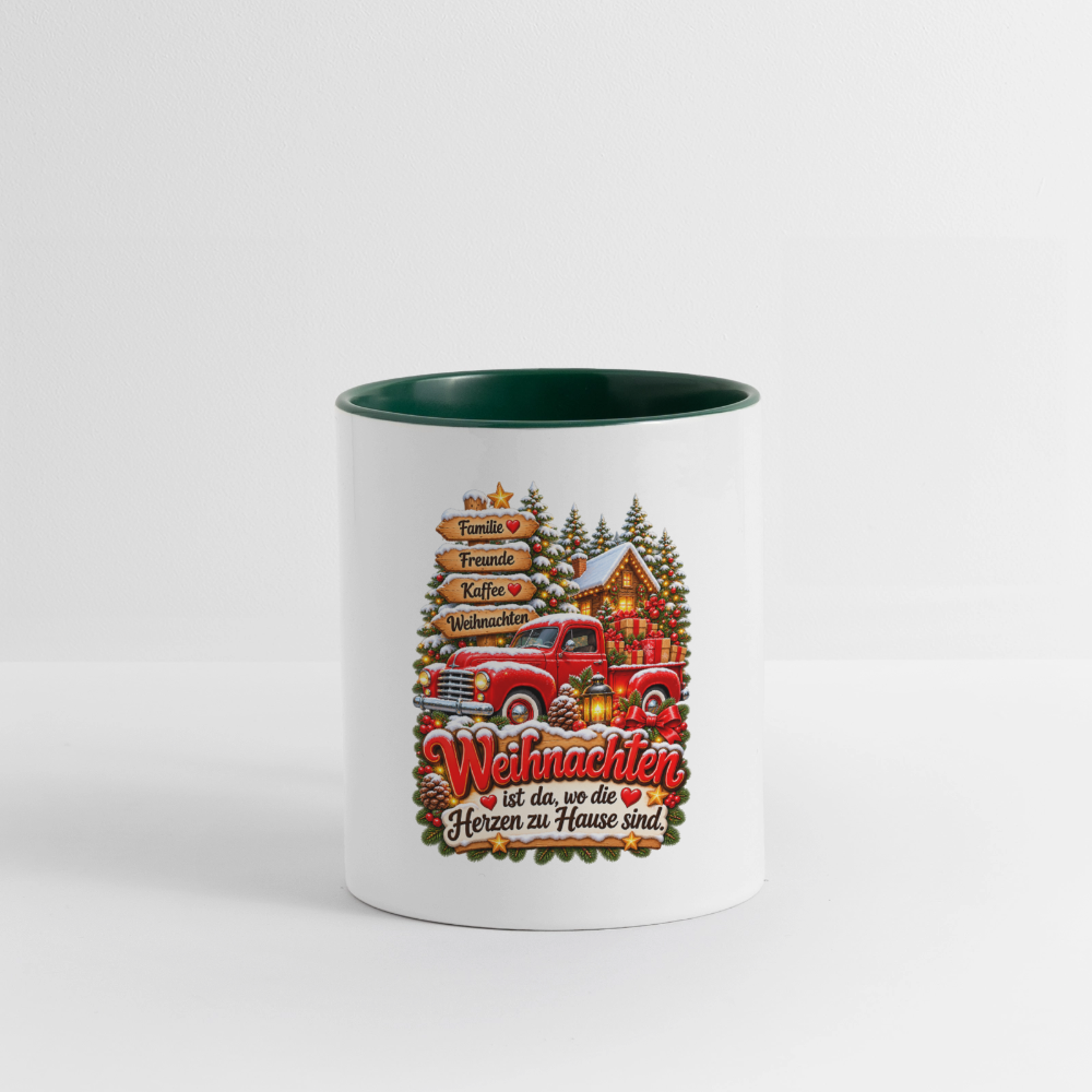 Weihnachtstasse 🎄 Weihnachten ist da, wo die Herzen zu Hause sind – 325 ml - Weiß/Dunkelgrün