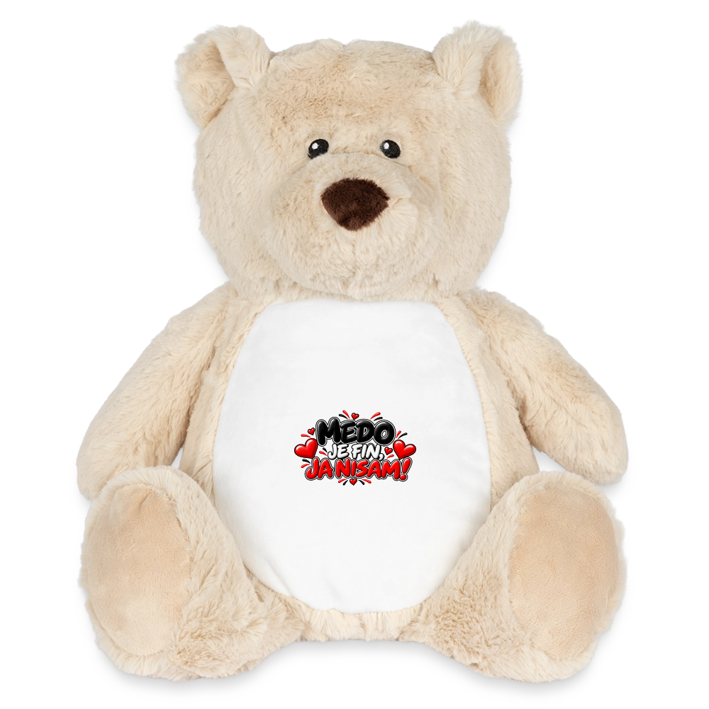 MEDO JE FIN, JA NISAM 😈🧸 – Großer Kuschelteddy 32 cm mit Balkan-Humor | Lustiges Geschenk - Weiß/Mittelbraun