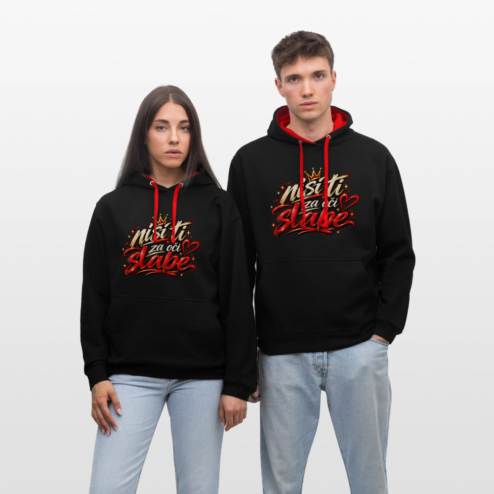 Kontrast-Hoodie - Nisi ti za oci slabe - Schwarz/Rot