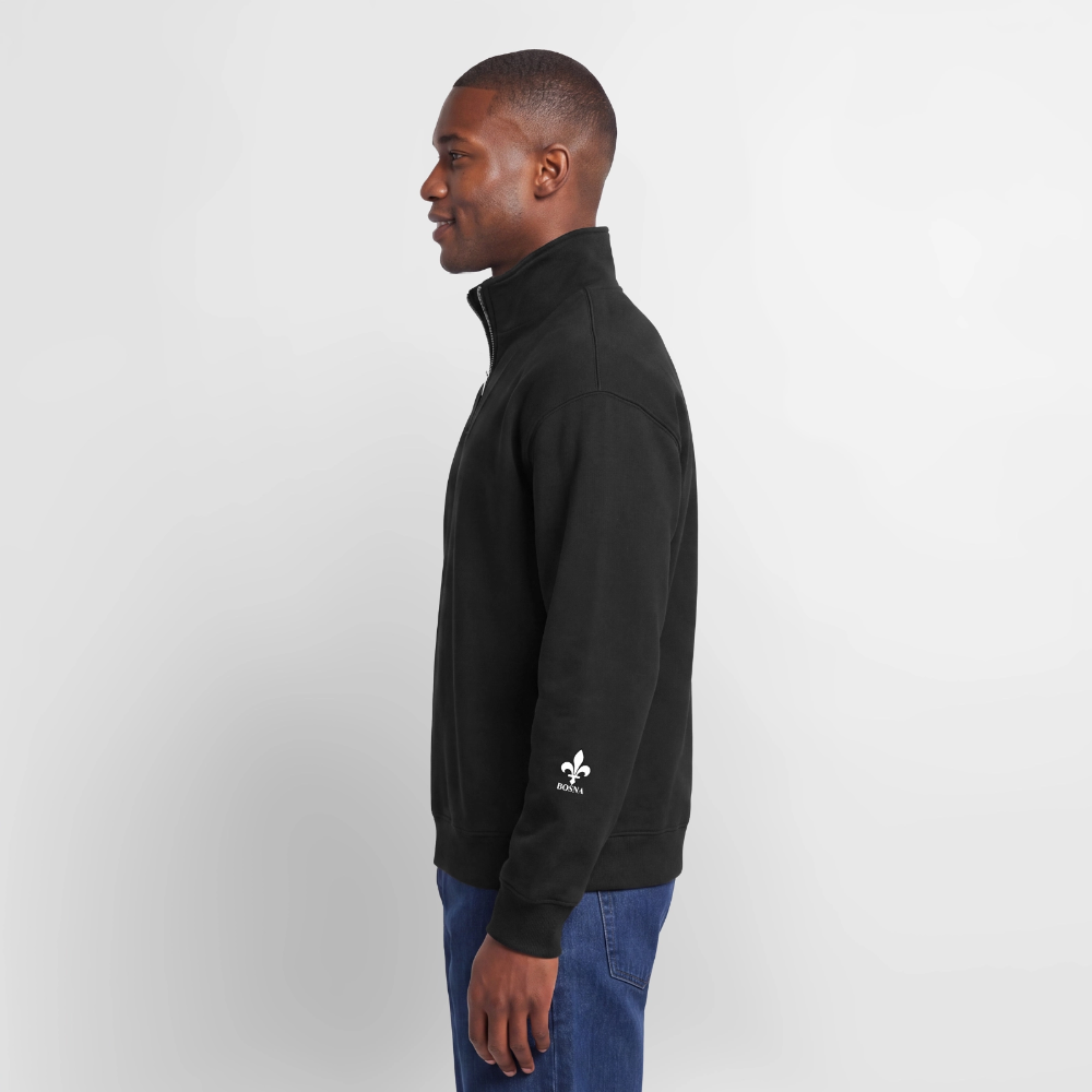 BOSNA Premium Organic Half-Zip Sweatshirt – SPREAD | Lilie auf Brust & Ärmeln - Schwarz