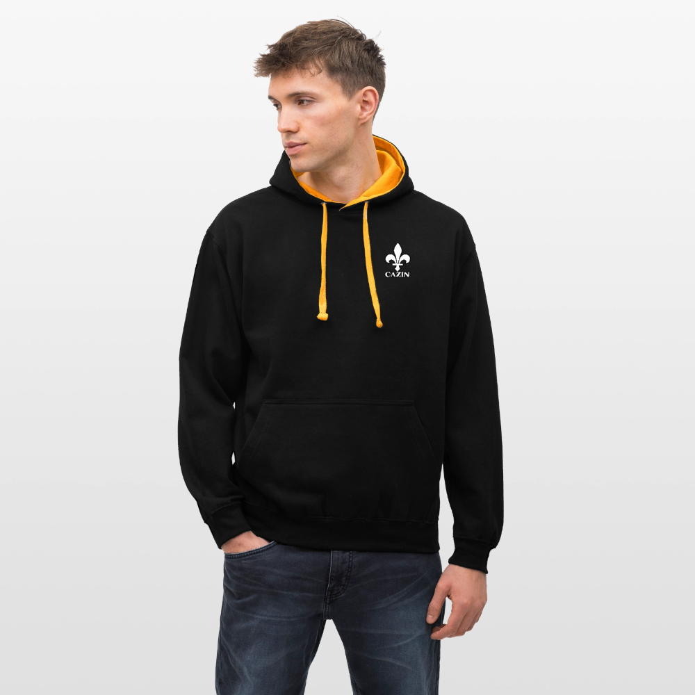 AWDis Just Hoods Kontrast-Hoodie Unisex – CAZIN mit bosnischer Lilie | Brustprint - Schwarz/Gold