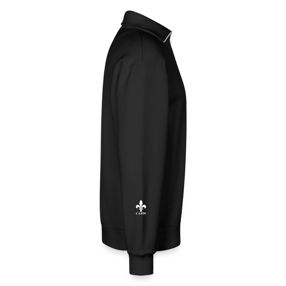 CAZIN Premium Half-Zip Hoodie – Bosnische Lilie auf Brust & Ärmeln | SPREAD - Schwarz