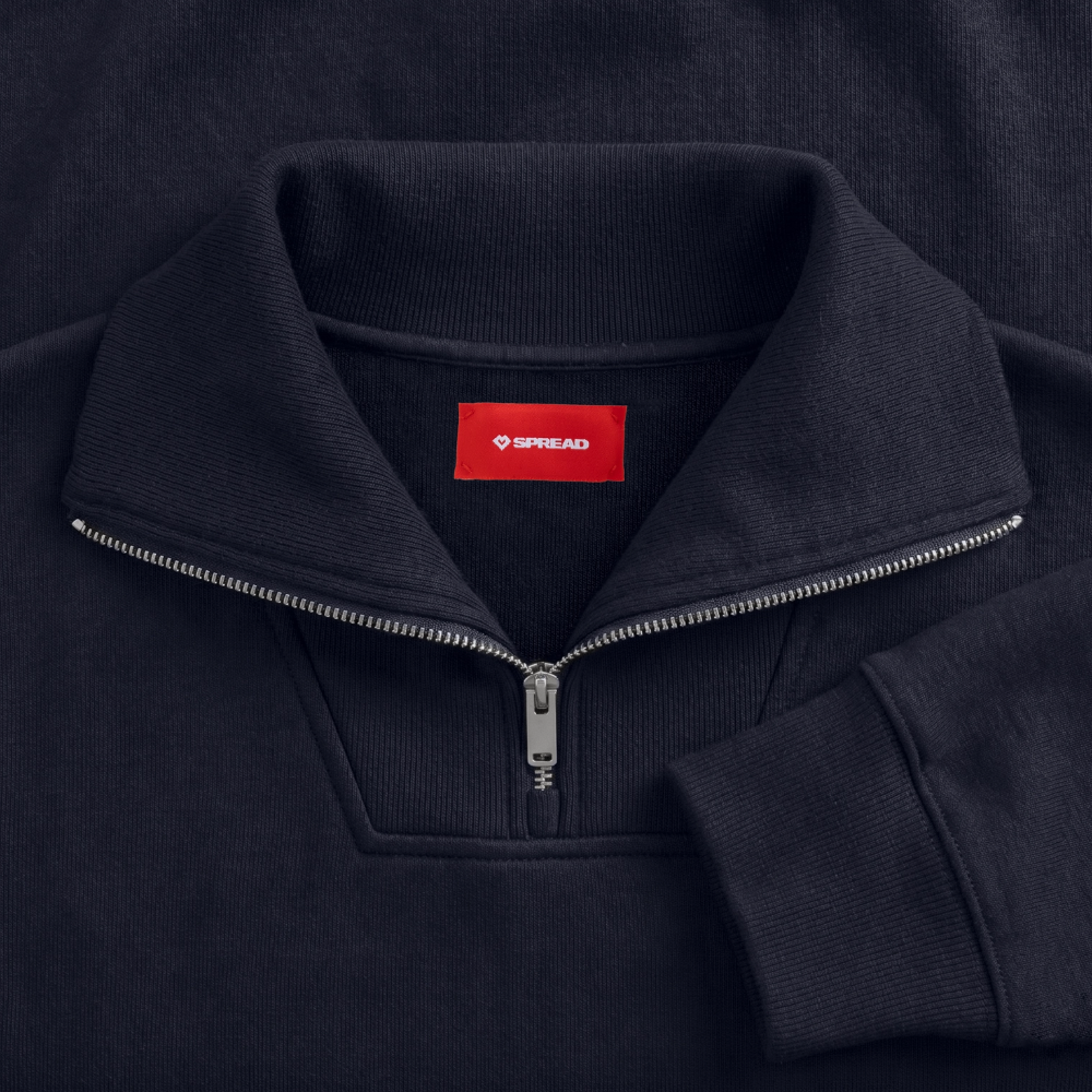 CAZIN Premium Half-Zip Hoodie – Bosnische Lilie auf Brust & Ärmeln | SPREAD - Navy