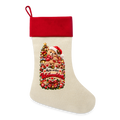 Leinen Weihnachtsstrumpf – Mein erstes Weihnachten | Teddy Motiv | Baby Geschenk - Natur/Rot 