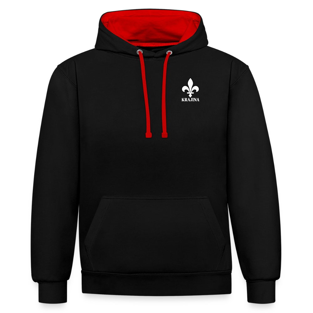 AWDis Just Hoods Kontrast-Hoodie Unisex – KRAJINA mit bosnischen Lilien | Brust- & Schulterprint - Schwarz/Rot