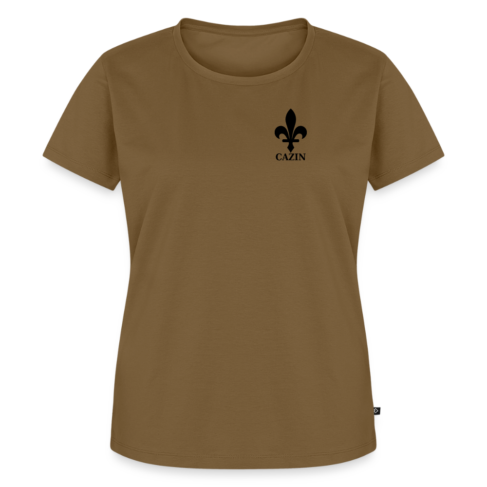 CAZIN Premium T-Shirt Frauen – Bosnische Lilie | Brust- & Rückenprint - Nussbraun