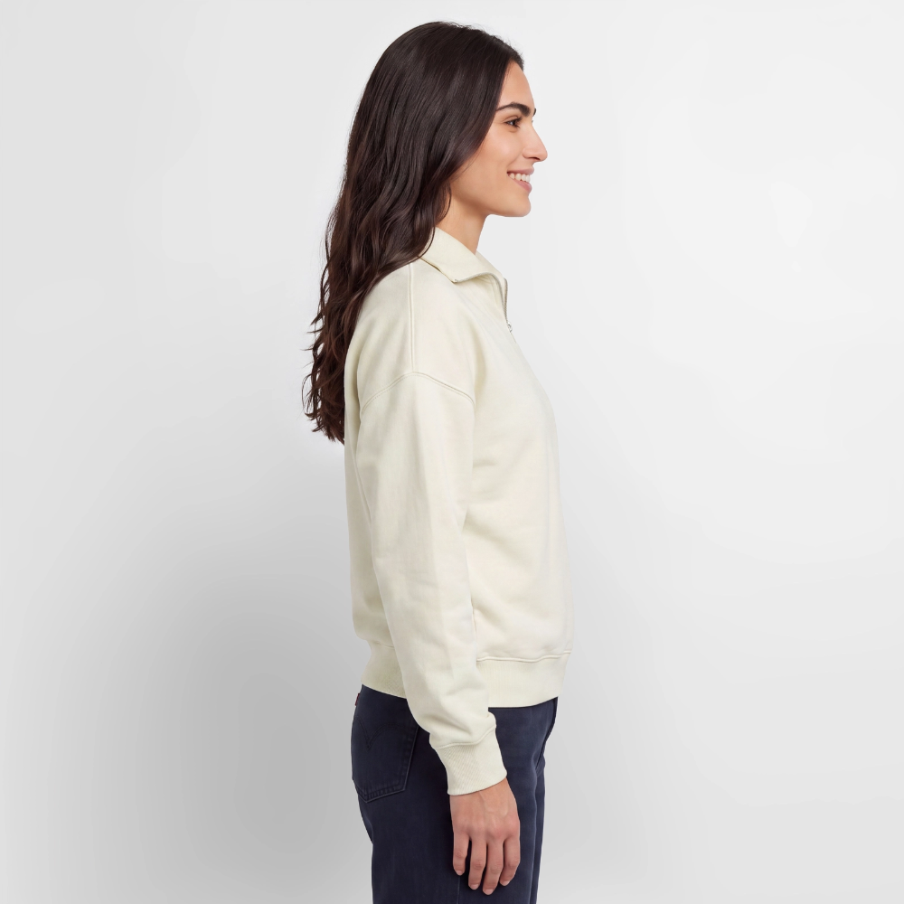 KRAJINA Premium Half-Zip Hoodie – Bosnische Lilie mit dezentem Brustprint | SPREAD - Naturweiß