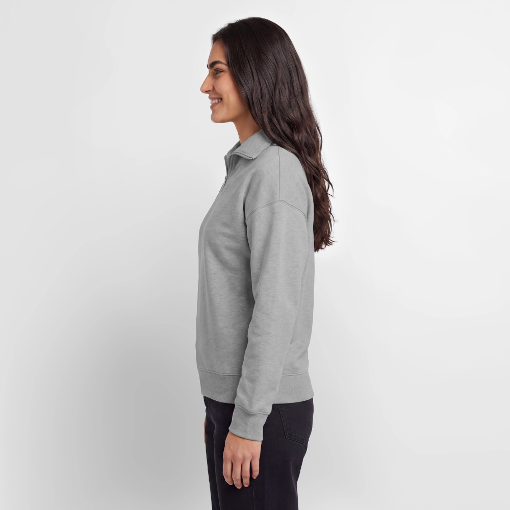 KRAJINA Premium Half-Zip Hoodie – Bosnische Lilie mit dezentem Brustprint | SPREAD - Grau meliert