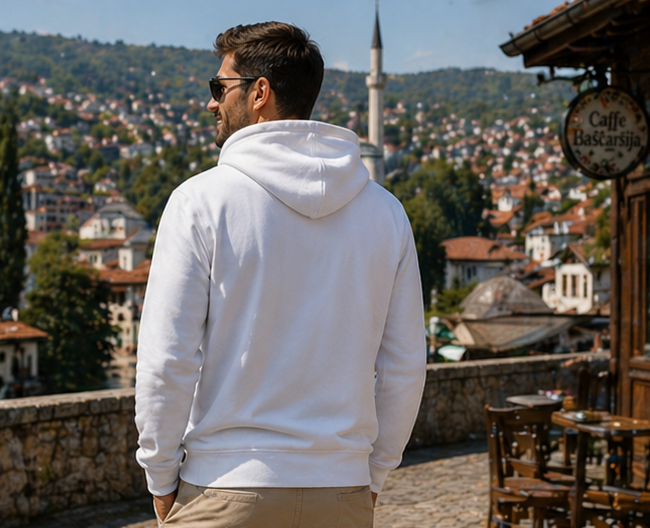 Muški Premium Organski Hoodie – Dolazi Bosna Ponosna | Prednja štampa