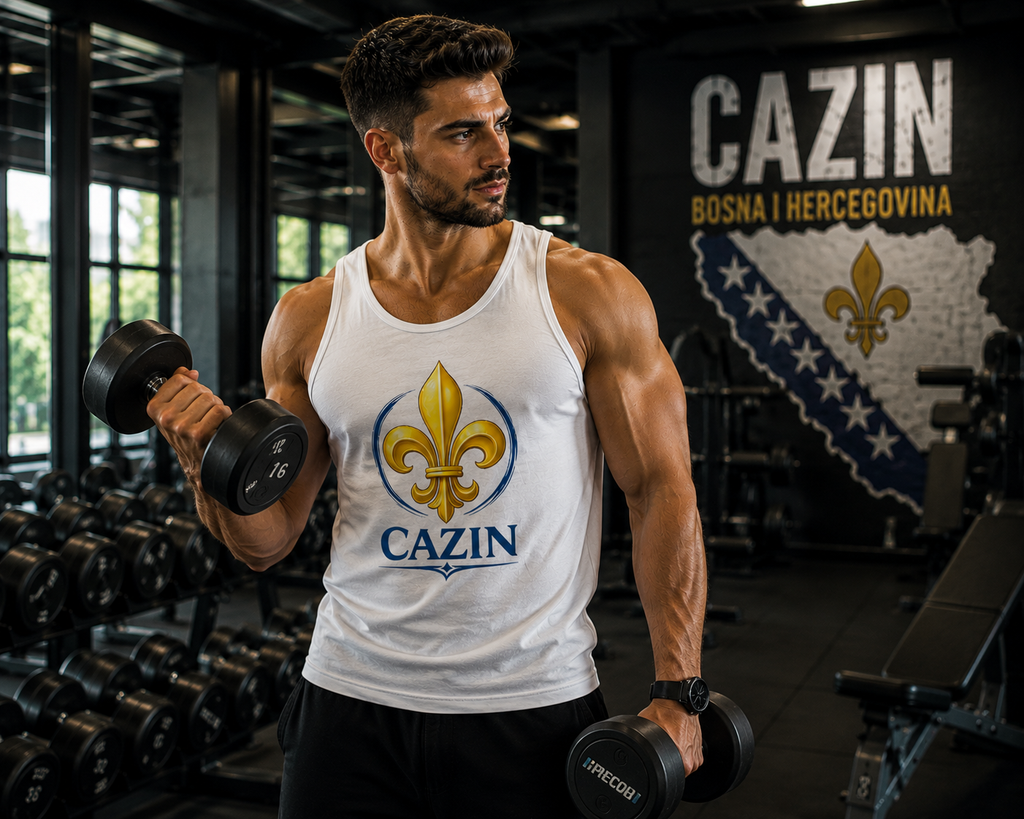 Cazin Muška Majica bez Rukava – Bosna Balkans Shirt za Ljeto, Fitness & Slobodno Vrijeme