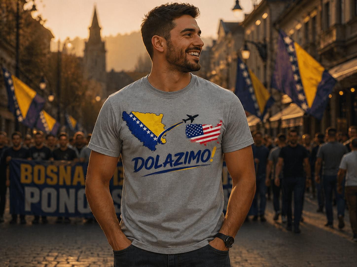 Muška majica od teškog pamuka - Dolazi Bosna | Prednja štampa