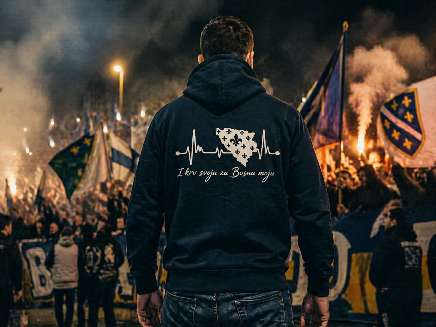 Muški premium organski duks Bosna – Bosna otkucaji srca | Print na leđima