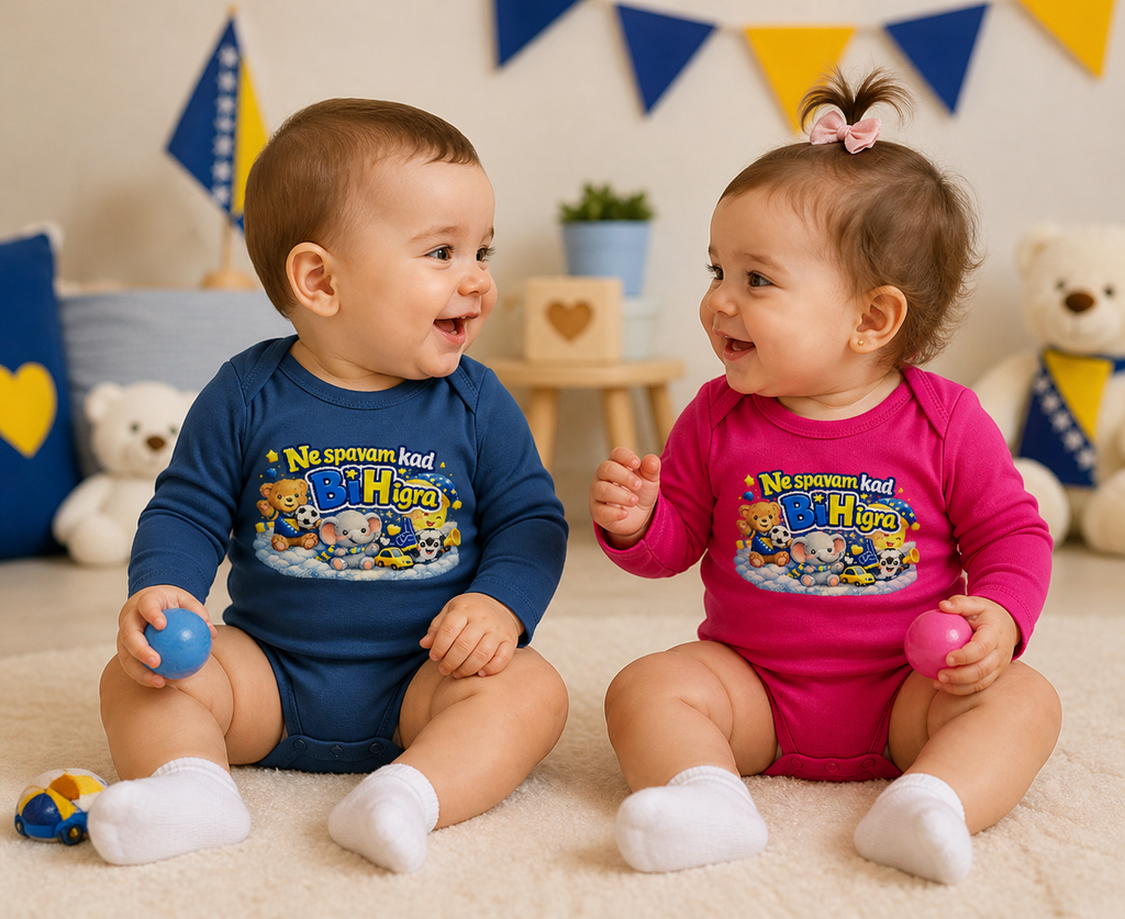 Baby Bio bodi dugih rukava - Ne spavam kad igra BiH | Prednja štampa