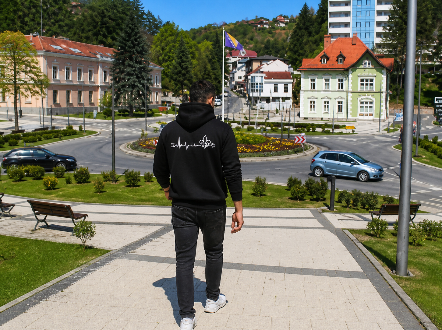 Muški duks sa rajsferšlusom – Srce Bosne | Print na leđima