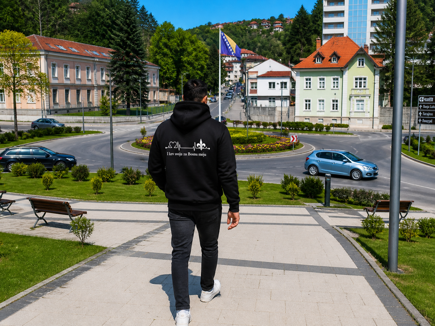 Muški duks s kapuljačom na zatvarač – Za Bosnu Moju | Štampa na leđima