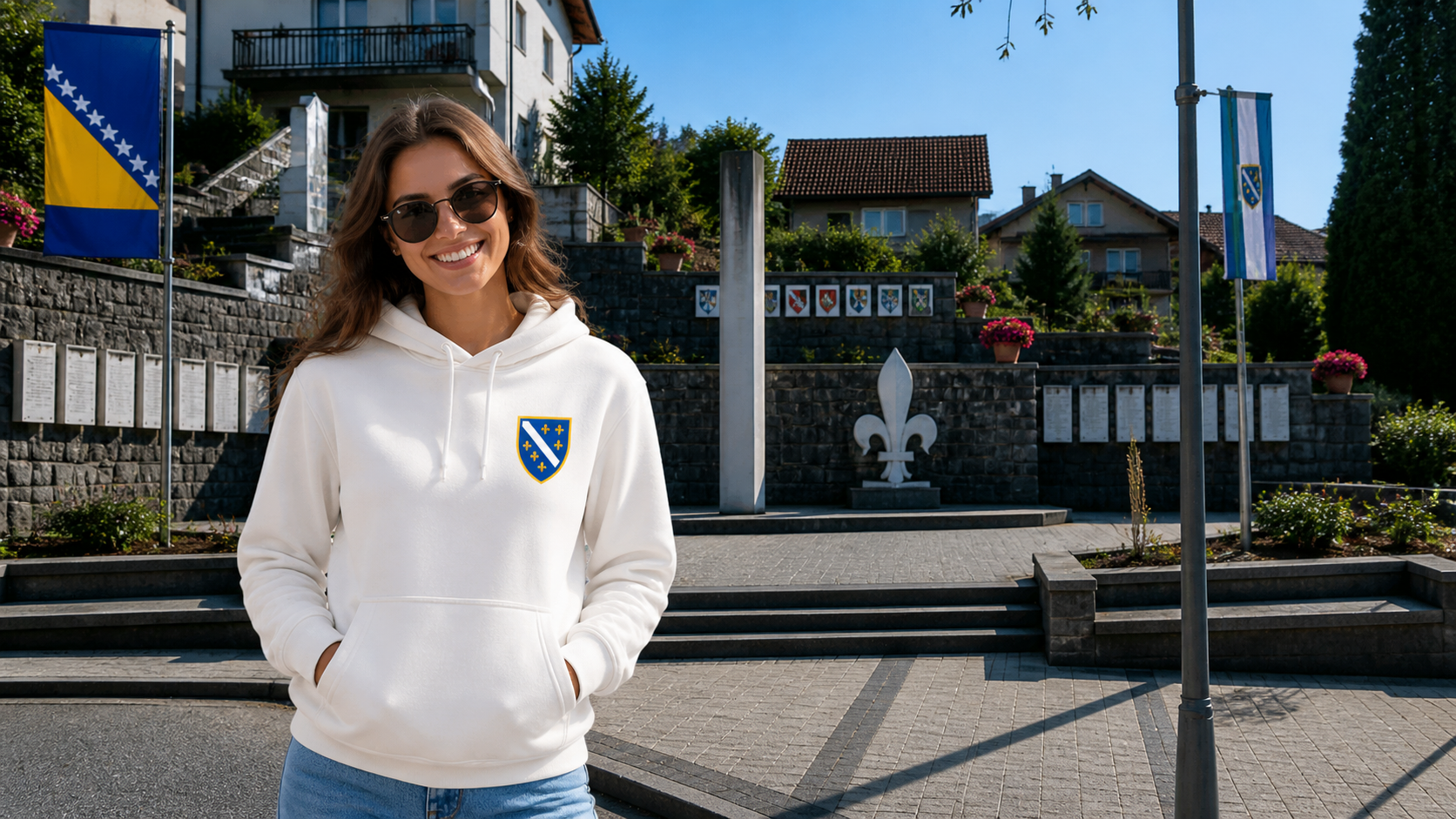 Ženski Premium Organski Hoodie - Bosanski Grb sa ljiljanima | Lijeva prsa