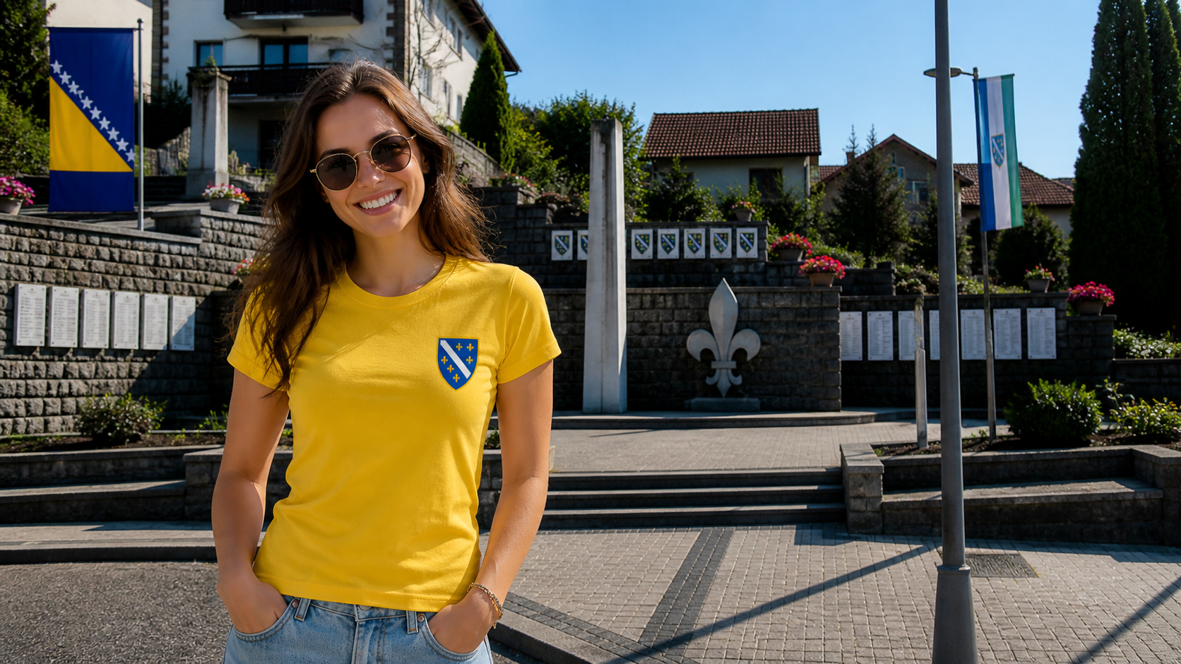 Ženska Premium organska majica kratkih rukava - Bosanski grb sa ljiljanima | Lijeva strana grudi