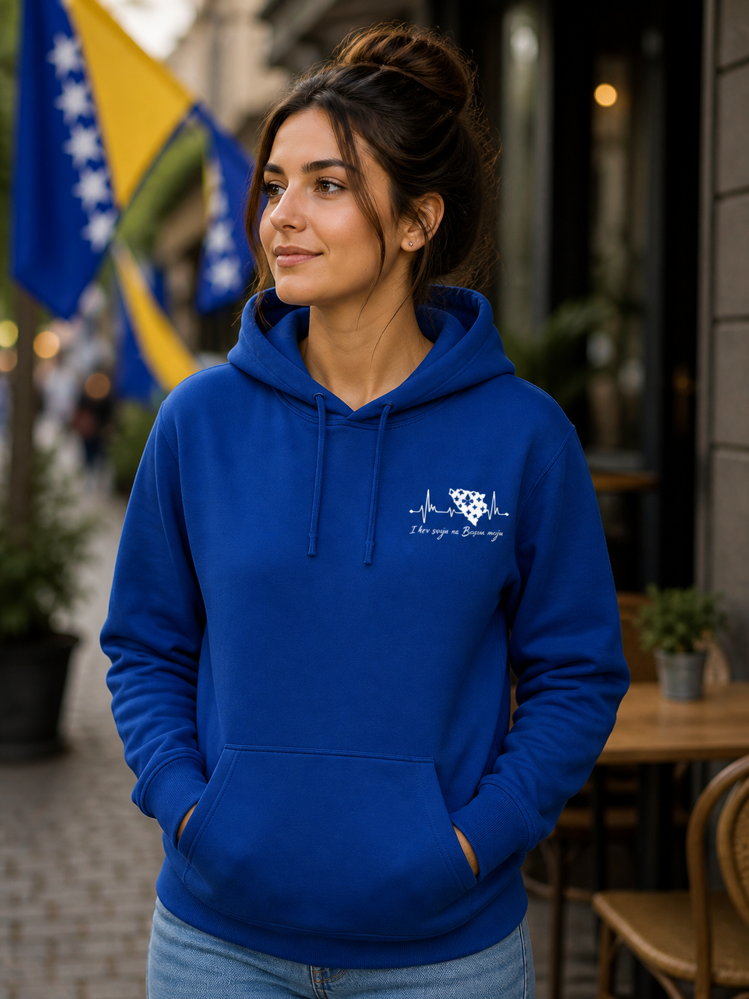 Ženski Premium Organski Hoodie Bosna – Bosna otkucaj srca | Lijeva prsa