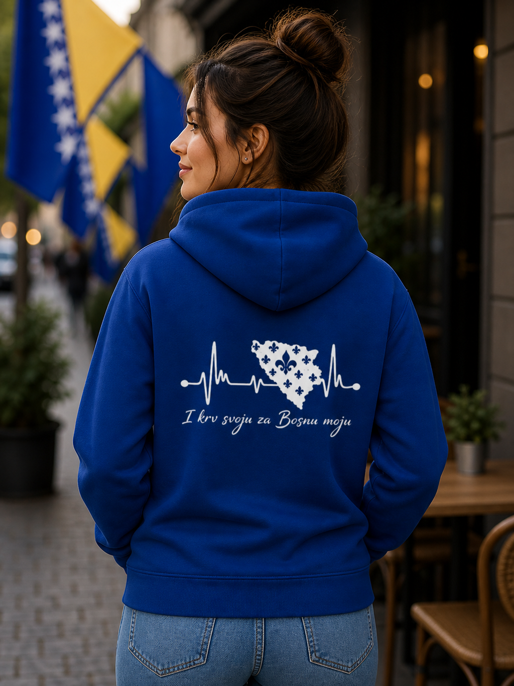 Ženska premium organska dukserica Bosna – Bosna otkucaj srca | Print na leđima