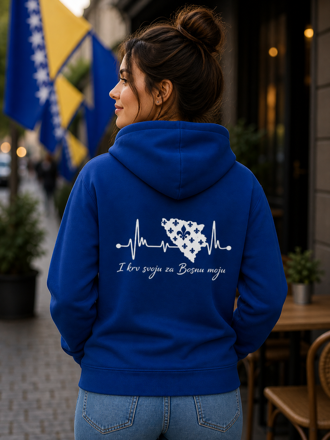 Ženska premium organska dukserica Bosna – Bosna otkucaj srca | Print na leđima