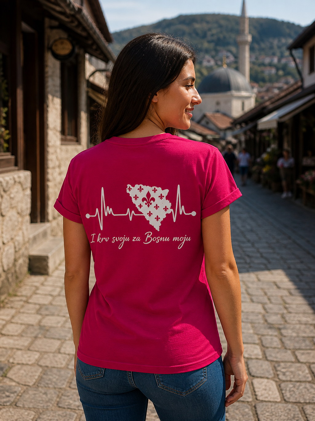 Ženska Premium Organska Majica Bosna – Bosna Otkucaj Srca | Print na leđima