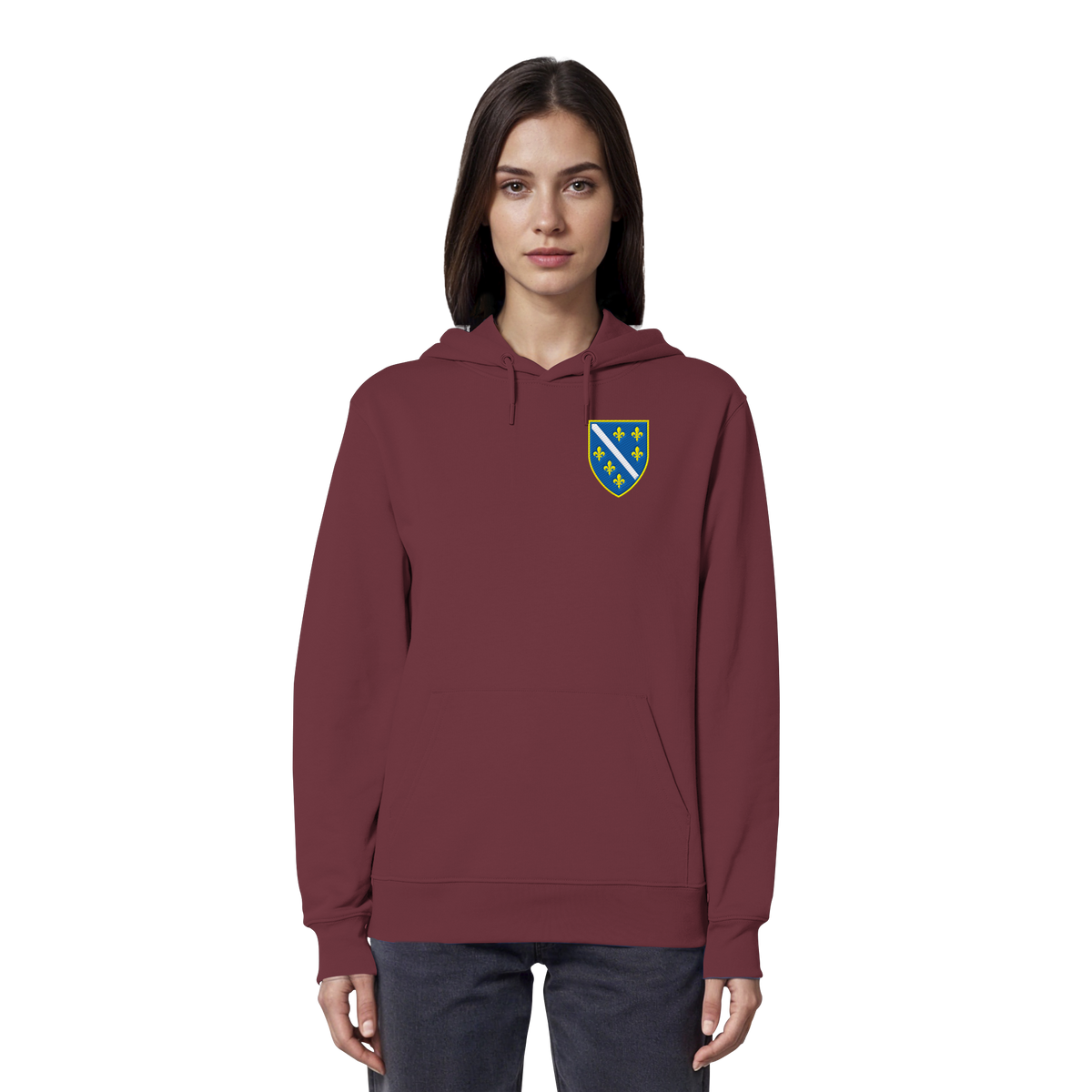 Premium organski hoodie s grbom Bosne i Višegradom i vezom | Stanley/Stella – Unisex