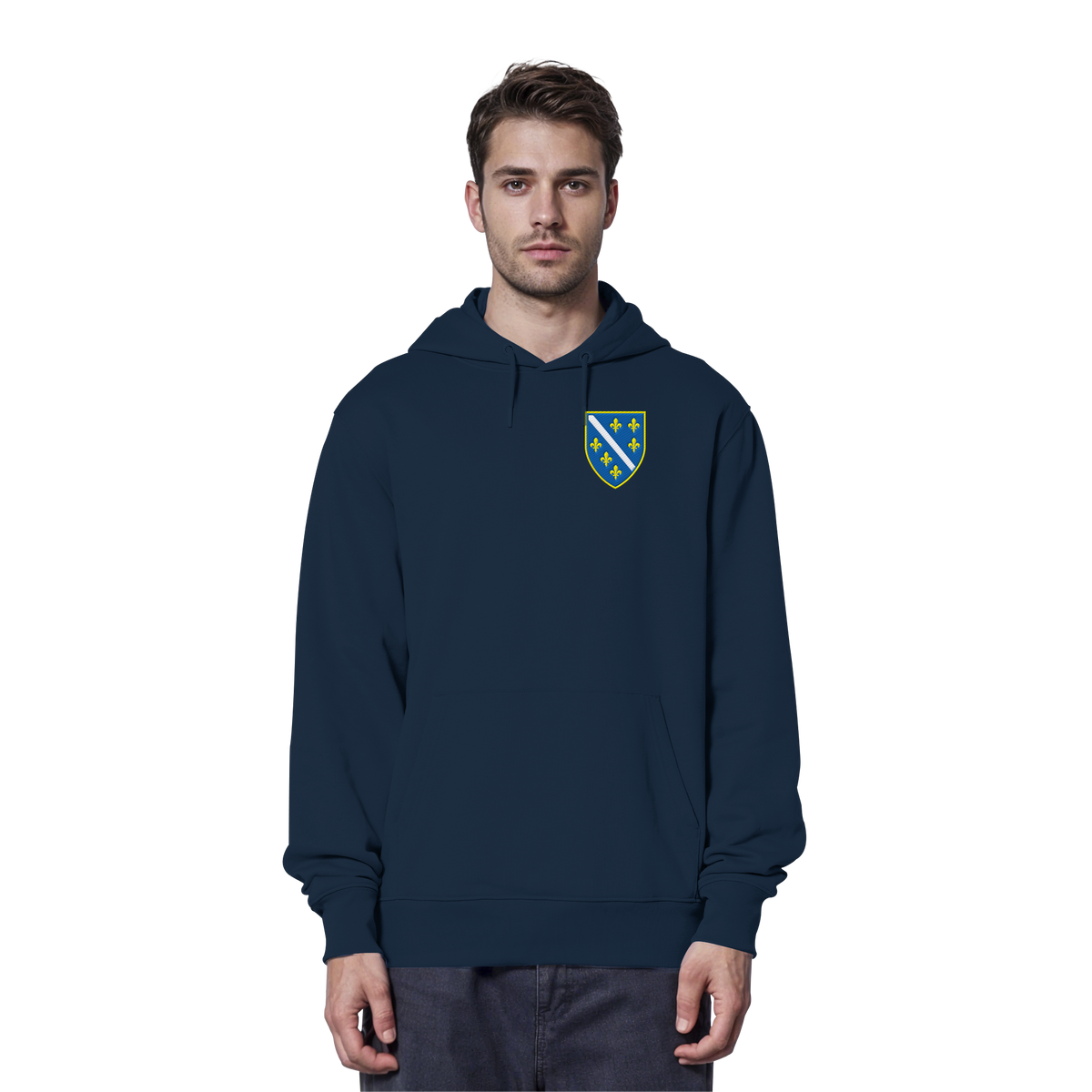 Premium organski hoodie s grbom Bosne i Višegradom i vezom | Stanley/Stella – Unisex
