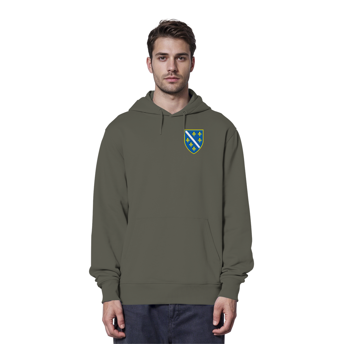 Premium organski hoodie s grbom Bosne i Višegradom i vezom | Stanley/Stella – Unisex