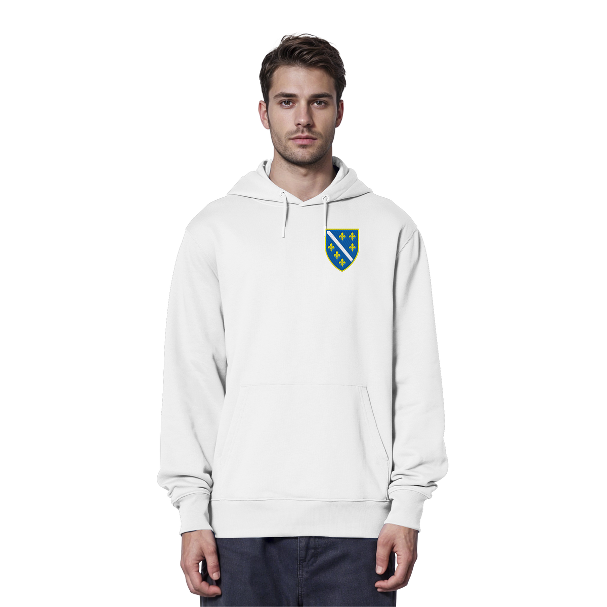 Premium organski hoodie s grbom Bosne i Višegradom i vezom | Stanley/Stella – Unisex