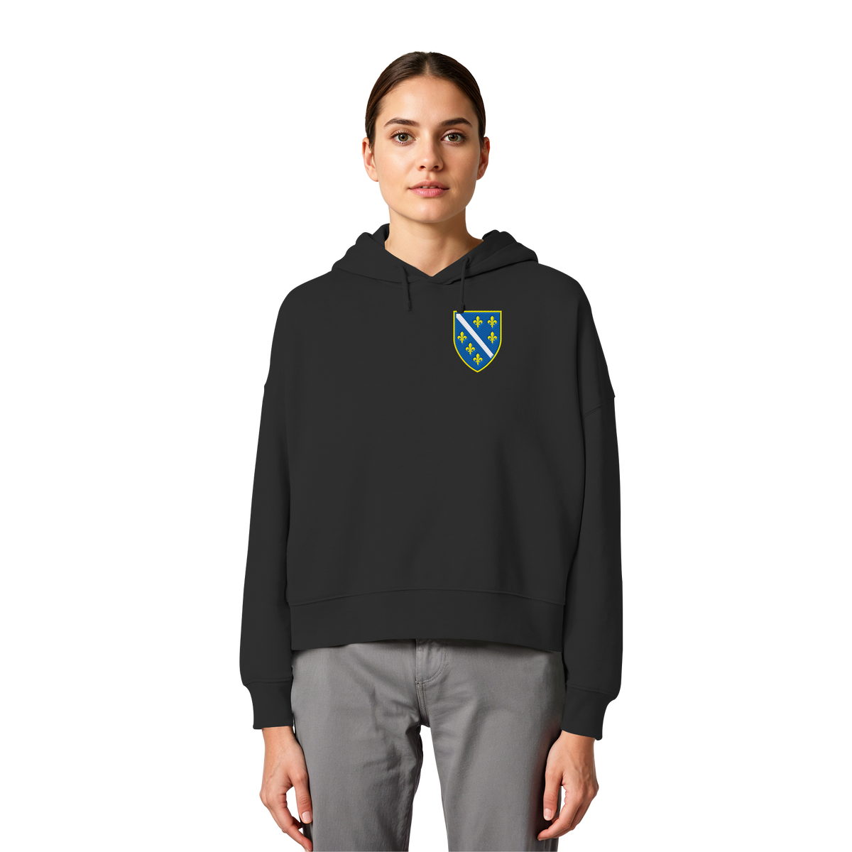 Bosanski grb – domoljublje sa ponosom | Premium vez – ženski organski boxcut hoodie