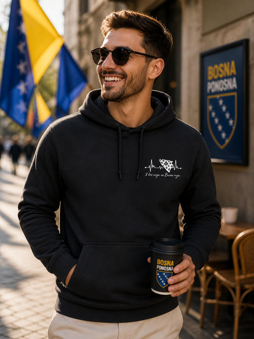 Muški Premium Organski Hoodie Bosna – Bosna Otkucaj Srca | Lijeva Prsa