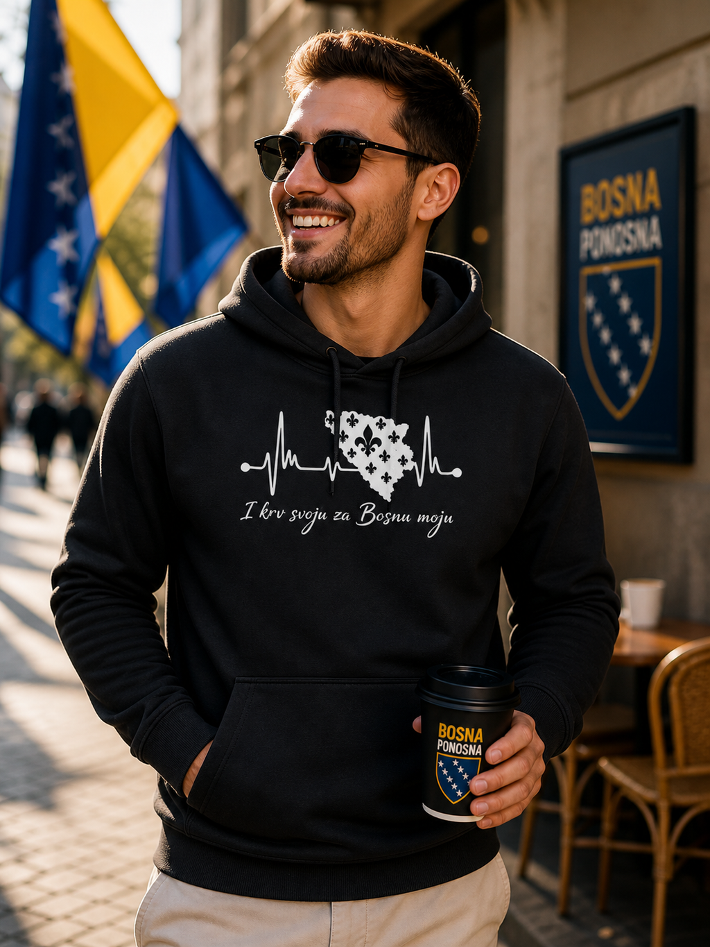 Muški premium organski duks Bosna – Bosna otkucaji srca | Prednja štampa