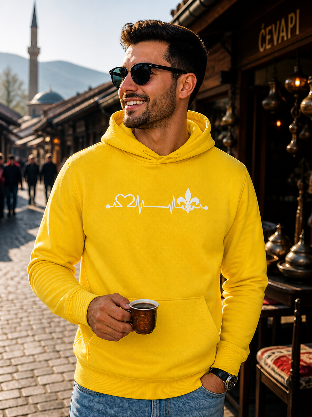 Muški Premium Organski Hoodie – Srce Bosne | Prednja štampa