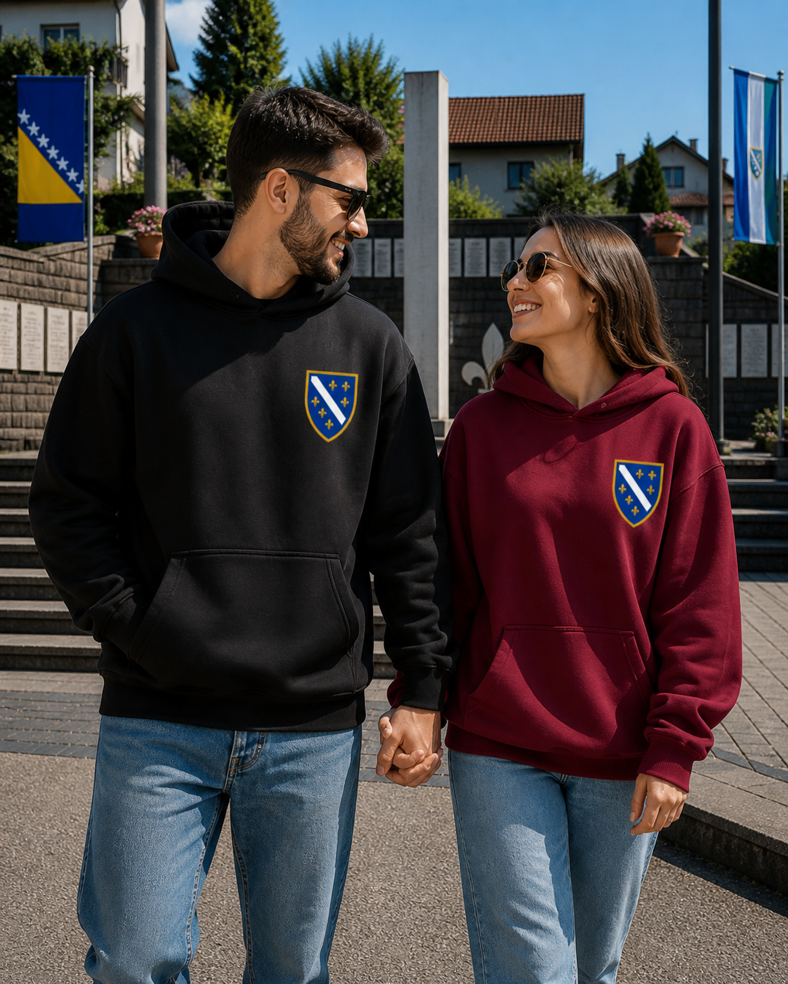 Unisex Oversize Hoodie - Grb Bosne sa ljiljanima | Lijeva strana grudi