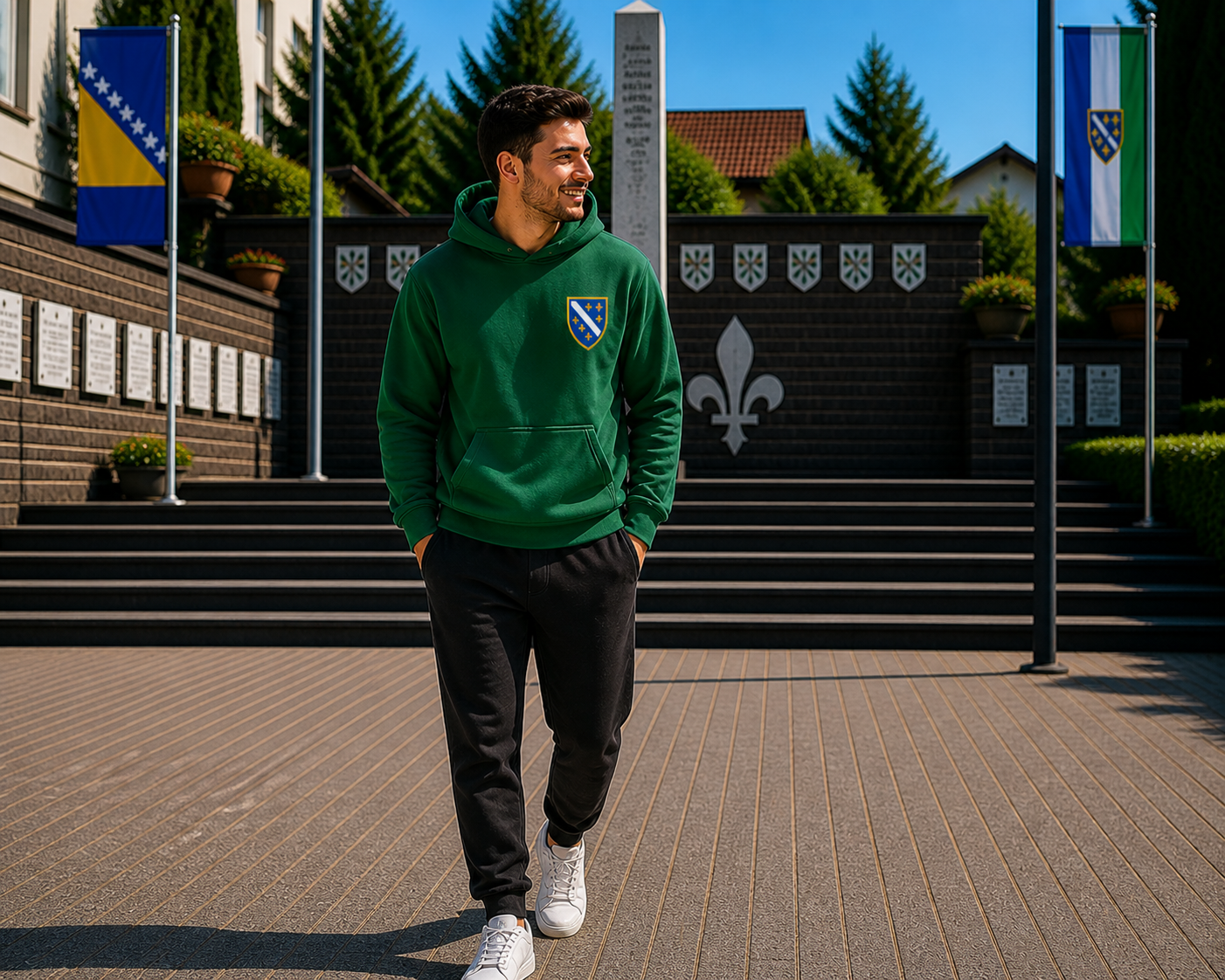 Muški duks sa kapuljačom - Bosanski grb sa ljiljanima | Lijeva prsa