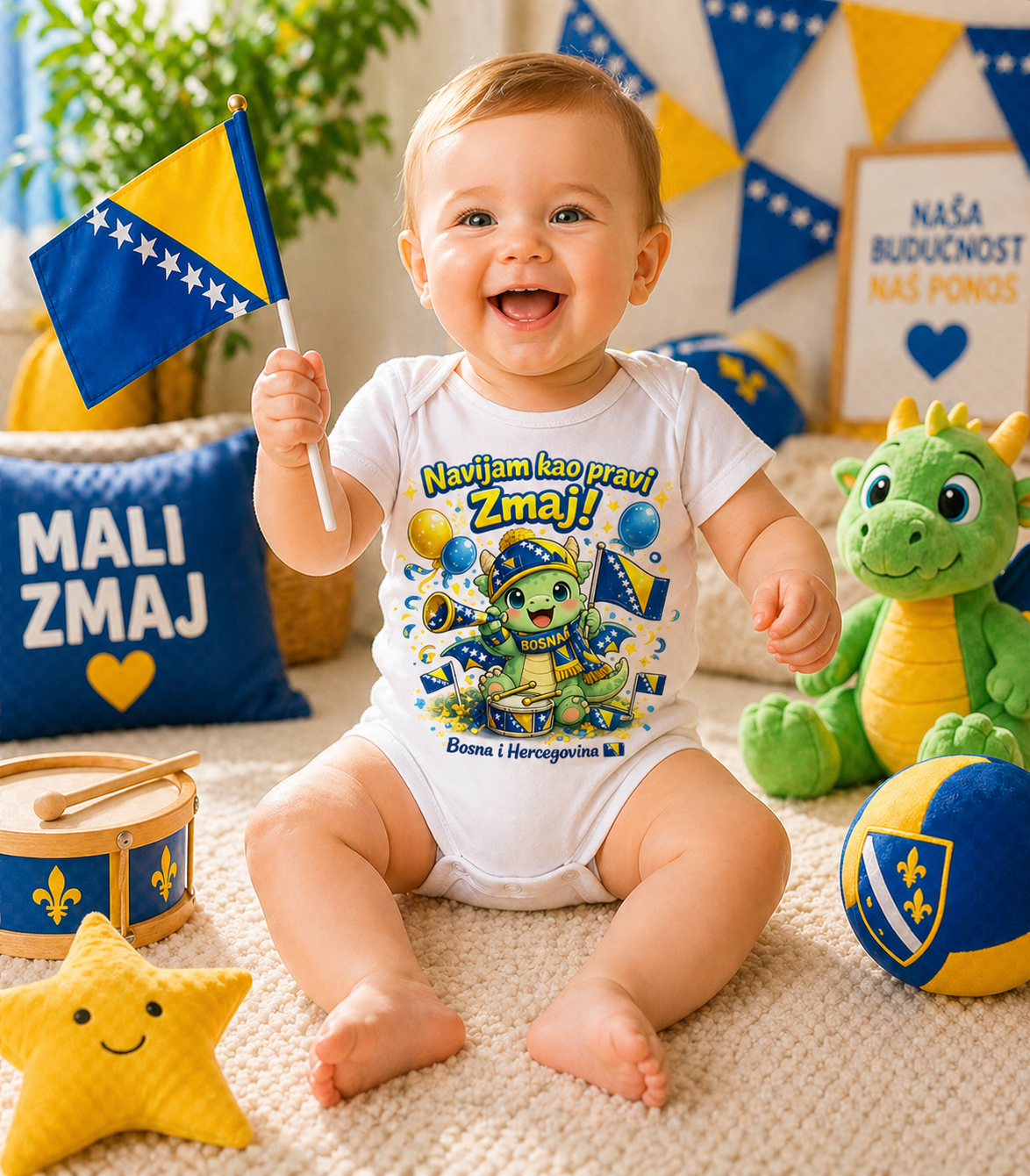Dječiji organski bodi – Mali zmaj navijač | Prednja štampa
